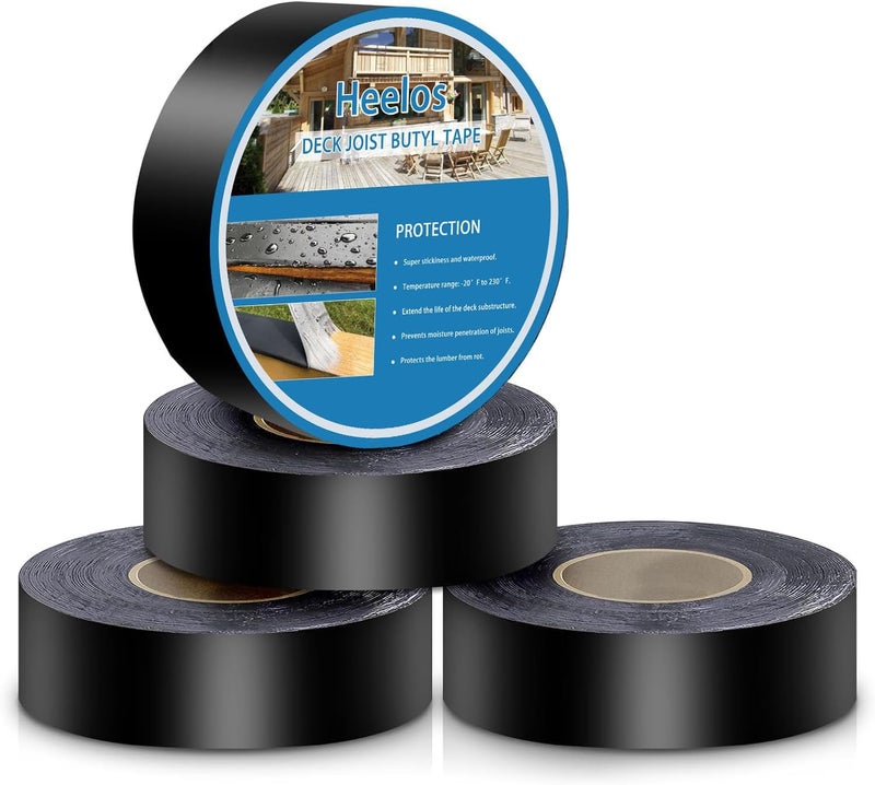 Heelos شريط دعامات 4 عبوات للتزيين 1-5/8"×50'، شريط دعامات بوتيل مقاوم للعوامل الجوية، شريط دعامات مقاوم للماء لتغطية دعامات وأشعة البناء - Image 1
